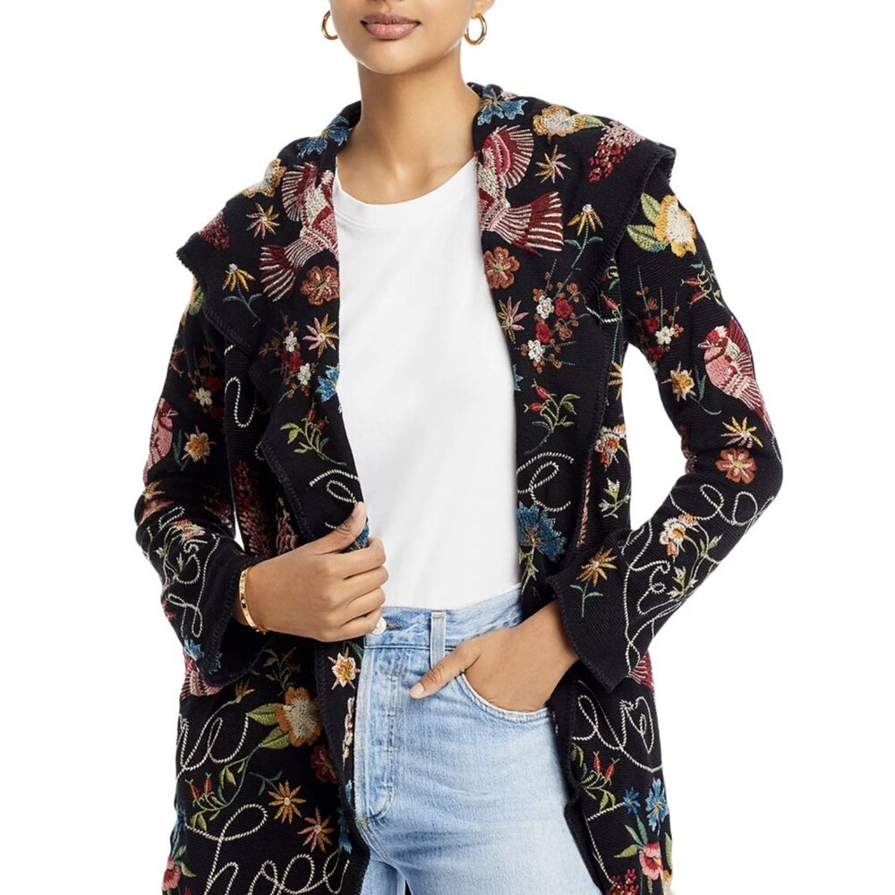 Johnny Was Black cardigan jacket with Artisan Embroidery Size M